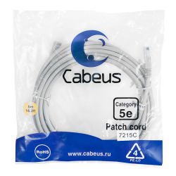 Cabeus PC-UTP-RJ45-Cat.5e-5m Патч-корд U/UTP, категория 5е, 2xRJ45/8p8c, неэкранированный, серый, PVC, 5м