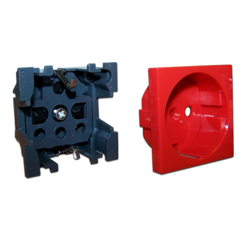 Лицевая панель электрической розетки Mosaic 45x45, нем. ст., 2K+3, со шторками, красная