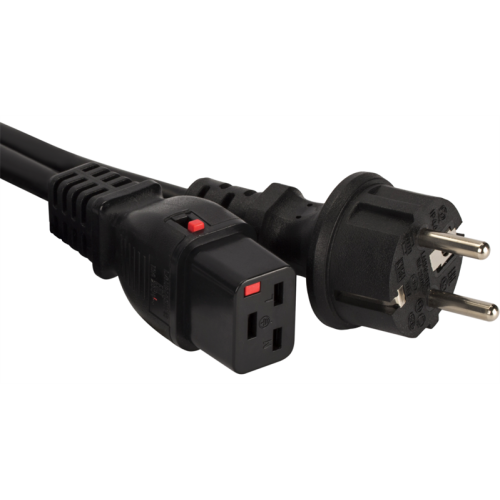 Шнур питания с блокировкой C19-Schuko прямая, 3х1.5, 220В, 16А, черный, 3 метра