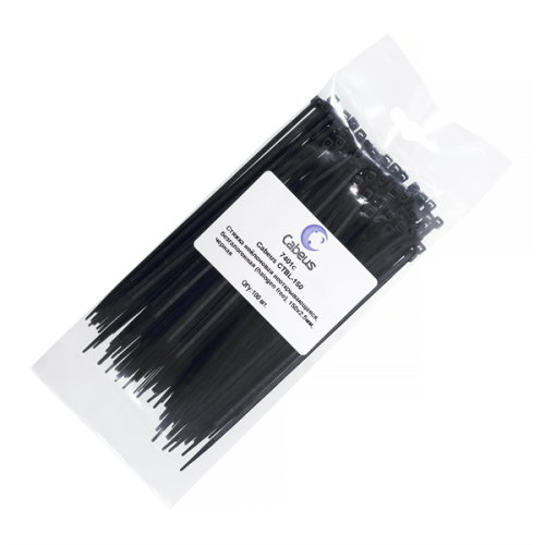 Cabeus CTBL-150 Стяжка нейлоновая неоткрывающаяся, безгалогенная (halogen free), 150x2.5мм, черная (100 шт)
