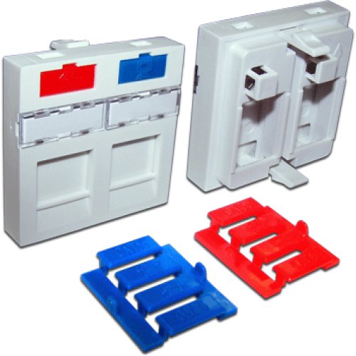 Вставка 45x45 на 2 кейстоуна, со шторкой, маркировкой и иконками, белая