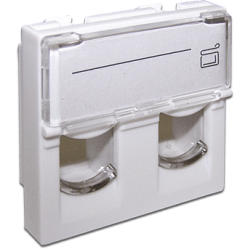 Вставка 45x45 на 2 модуля, со шторкой и увеличенным окном маркировки, белая