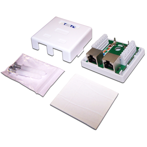 Настенная розетка, 2 порта RJ-45 категории 5е, STP, белая