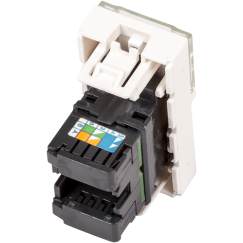 Вставка Mosaic 22.5x45, RJ-45 UTP, кат.6, со шторкой и увеличенным окном маркировки, белая
