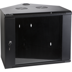 Шкаф настенный угловой, 6U 600x600, стеклянная дверь, черный