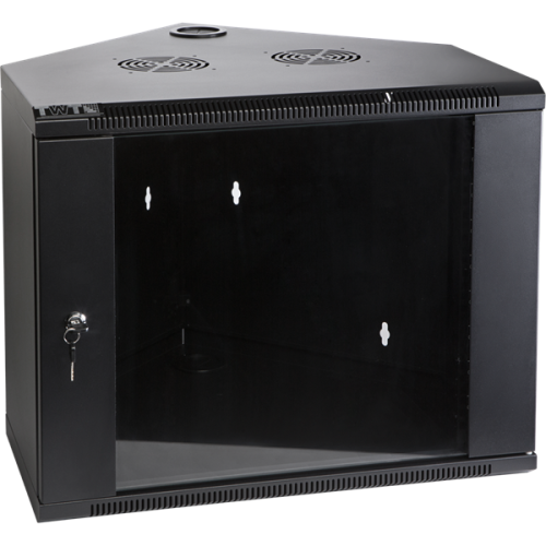 Шкаф настенный угловой, 6U 600x600, стеклянная дверь, черный