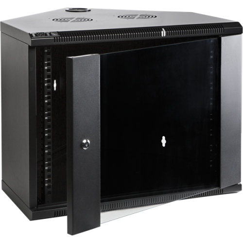 Шкаф настенный угловой, 6U 600x600, стеклянная дверь, черный