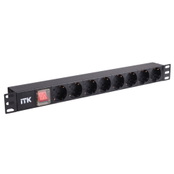 ITK PDU 8 розеток нем. ст, с LED выкл, 1U, без шнура, вх. С14