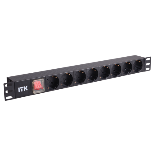 ITK PDU 8 розеток нем. ст, с LED выкл, 1U, без шнура, вх. С14