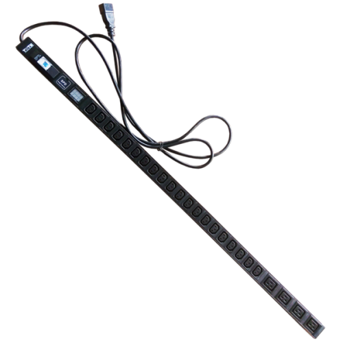 Блок розеток вертикальный, 1-фазный с автоматом, A/V-метр, 16A / 250V, 4xC19 + 20xC13, шнур 3.0 м, разъем C20