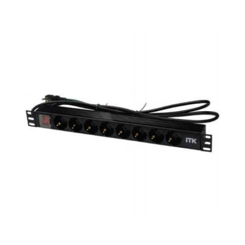 ITK PDU 8 розеток нем. ст, с LED выкл,1U, шнур 2м вилка нем. Ст