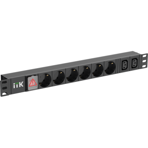 ITK PDU 6 розеток нем. ст. + 2 С13 LED 1U вх. С14 алюмин.