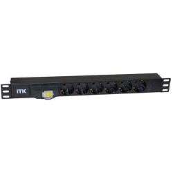 ITK PDU 6 розеток DIN49440 (нем.станд.), с автоматом 10А, 1U, без шнура, вх.IEX320 C14, алюминиевый профиль, черный