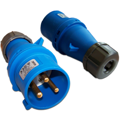Вилка IEC 309 однофазная, папа, 32A, 250V, разборная, синяя