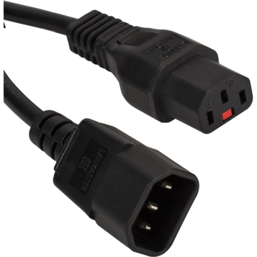 Шнур питания с блокировкой C13-C14, 3х0.75, 220В, 10А, черный, 0.5 метра
