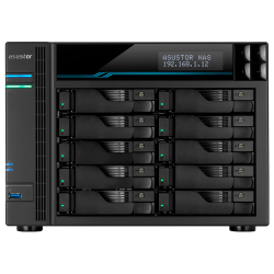 ASUSTOR AS7110T 10-Bay NAS/Media player/Intel Xeon E-2224  3.4GHz up to 4.6GHz(Quad-Core), 8GB SO-DIMM DDR4, noHDD(HDD,SSD),/10x1GbE+3x2,5Gbe(LAN)/3xUSB3.2,HDMI/M.2/4ip camera license ; 90IX01D1-BW3S1