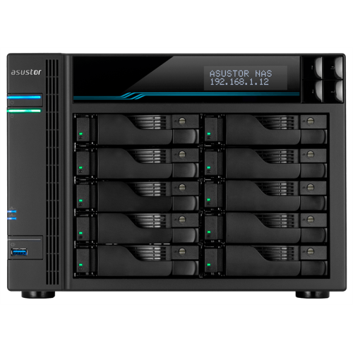 ASUSTOR AS7110T 10-Bay NAS/Media player/Intel Xeon E-2224  3.4GHz up to 4.6GHz(Quad-Core), 8GB SO-DIMM DDR4, noHDD(HDD,SSD),/10x1GbE+3x2,5Gbe(LAN)/3xUSB3.2,HDMI/M.2/4ip camera license ; 90IX01D1-BW3S1