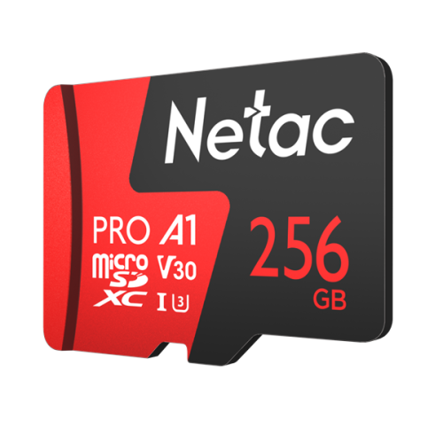 Netac P500 Extreme PRO 256GB MicroSDXC V30/A1/C10 up to 100MB/s, retail pack with SD Adapter