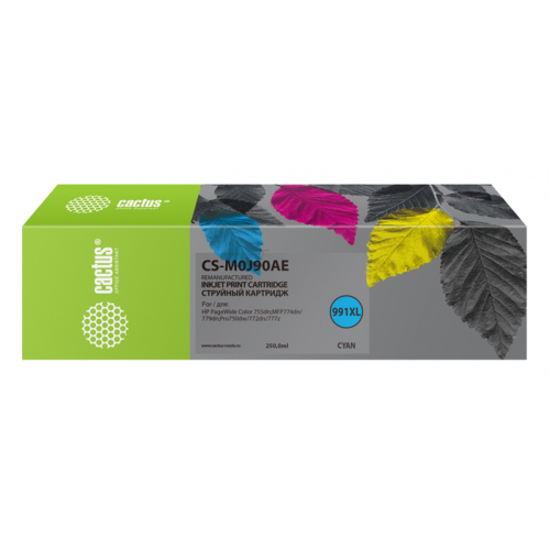 Cactus CS-M0J90AE 991XL голубой (250мл) для HP PW 755dn/MFP774dn/779dn/Pro750dw/772dn