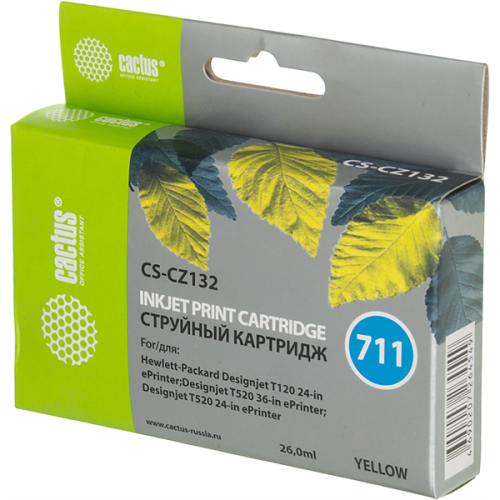 Cactus CS-CZ132 №711 желтый (26мл) для HP DJ T120/T520