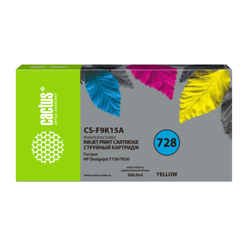 Cactus CS-F9K15A 728XXL желтый (300мл) для HP DesignJet T730, T830