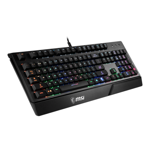 Gaming Keyboard MSI VIGOR GK20, Wired, membrane Keyboard with ergonomic keycaps and wrist rest.  12 Key Anti-ghosting Capability. Water Resistant (spill-proof), Static multi-colour backlighting, Black
