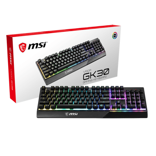 Gaming Keyboard MSI VIGOR GK30, Wired, Mechanical-like plunger switches. 6 zones RGB lighting with several lighting effects.  Anti-ghosting Capability. Water Resistant (spill-proof), Black