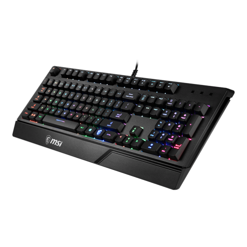 Gaming Keyboard MSI VIGOR GK20, Wired, membrane Keyboard with ergonomic keycaps and wrist rest.  12 Key Anti-ghosting Capability. Water Resistant (spill-proof), Static multi-colour backlighting, Black