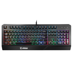 Gaming Keyboard MSI VIGOR GK20, Wired, membrane Keyboard with ergonomic keycaps and wrist rest.  12 Key Anti-ghosting Capability. Water Resistant (spill-proof), Static multi-colour backlighting, Black
