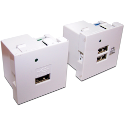 Модуль USB-зарядки, 2 порта, без шторки, 2.1A/5V, 45x45, белый
