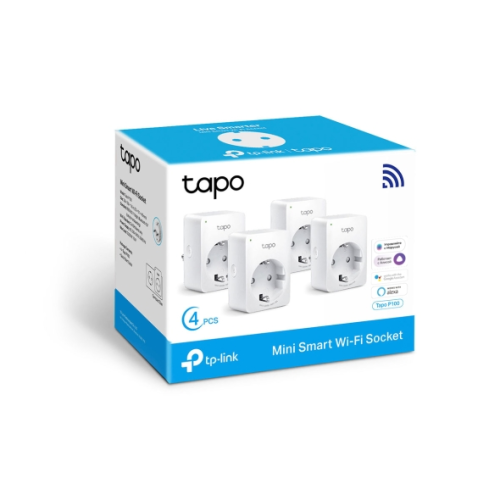 TP-Link Tapo P100(4-pack), Умная мини Wi-Fi розетка, 4 шт., 220–240 В, максимальная нагрузка 10 А, 50/60 Гц, Wi-Fi 2,4 ГГц, Bluetooth 4.2 (только для сопряжения)