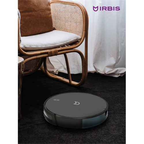 Robot vacuum IRBIS Bean 0321, 2600 mAh, 28W, black. Incl.: charging stat, power adapter, remote, AAA batt. 2, nozzle & cloth for wet, water tank, dust collector, brushes 2, filter 4, cleaning brush