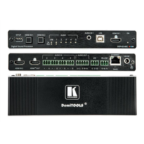 Kramer DSP-62-AEC Процессор цифровой обработки звука со встроенным микшером и коммутатором аудиосигналов; поддержка PoE