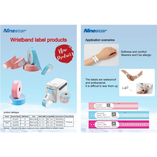 Ninestar (G&G) браслеты для термопринтеров, 35 mm/260 mm, втулка 24 мм, цвет голубой, 100 шт в рулоне, клипсы в комплекте