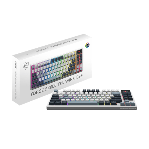 Keyboard MSI FORGE GK600 TKL, Wireless, Mechanical Linear Switches, RGB LED, 4000mA/h, Sky