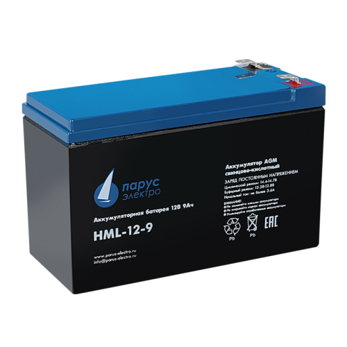 Аккумуляторная батарея для ИБП Парус-электро профессиональная серия HML-12-9 (AGM/12В/9,0Ач/клемма F2)