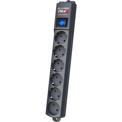 Сетевой фильтр PILOT S Graphite, 5м, 5+1 розетки, 10А/2,2кВт, черный, Россия