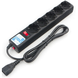 Power Cube фильтр для ИБП, вход - розетка С14,  0,5 метра, 5 розеток с заземлением, 10А/2,2кВт, Сечение провода: 3*0.75 мм, цвет черный, 4 года гарантии, Россия, МПТ
