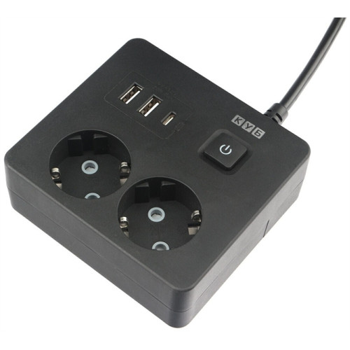 Power Cube сетевой фильтр c USB, форма квадрат, 1,9 метра, USB-порты:Type-A: 2 шт,Type-C: 1 шт.зарядка 3.5А/20вт, 2 розетки с заземлением, 16А/3,5кВт, cечение провода: 3х1,0мм2, черный, 2 года гаранти