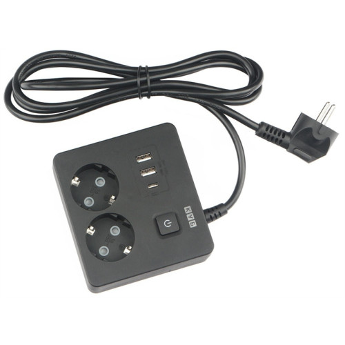 Power Cube сетевой фильтр c USB, форма квадрат, 1,9 метра, USB-порты:Type-A: 2 шт,Type-C: 1 шт.зарядка 3.5А/20вт, 2 розетки с заземлением, 16А/3,5кВт, cечение провода: 3х1,0мм2, черный, 2 года гаранти