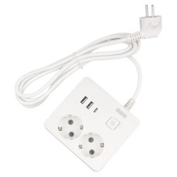 Power Cube сетевой фильтр c USB, форма квадрат, 1,9 метра, USB-порты:Type-A: 2 шт,Type-C: 1 шт.зарядка 3.5А/20вт, 2 розетки с заземлением, 16А/3,5кВт, cечение провода: 3х1,0мм2, белый, 2 года гарантии