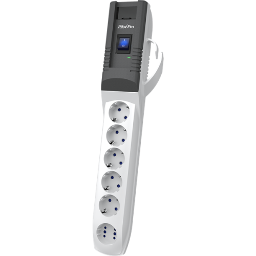 Сетевой фильтр PILOT PRO USB, зарядка 3А с разъёмами Type A,C, 5м, 5+1 розетки, 10А/2,2кВт, св.серый, Россия
