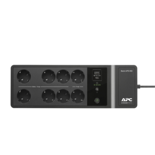 APC Back-UPS ES 850VA/520W, 230V, 8 Schuko (2 Surge & 6 batt.), USB, USB charge(type A,C), Data/DSL protect.,(BE700G-RS, BE850G2-GR analogue), 1 year warranty
