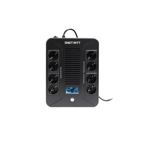 SMARTWATT ИБП линейно-интерактивный, 800/480 ВА/Вт, напольный/настенный, LCD дисплей, Schuko CEE7/4 - 8 шт. (4 шт. с резервным питанием, 4 шт. - сетевой фильтр)