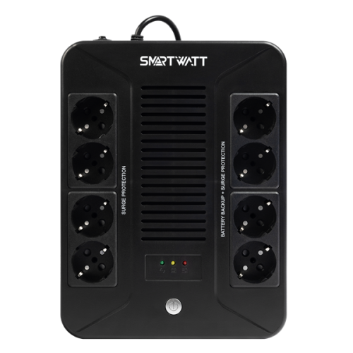 SMARTWATT ИБП линейно-интерактивный, 1000/600 ВА/Вт, напольный/настенный, LED индикация, Schuko CEE7/4 - 8 шт. (4 шт. с резервным питанием, 4 шт. - сетевой фильтр)