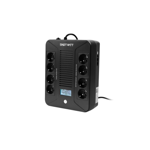 SMARTWATT ИБП линейно-интерактивный, 800/480 ВА/Вт, напольный/настенный, LCD дисплей, Schuko CEE7/4 - 8 шт. (4 шт. с резервным питанием, 4 шт. - сетевой фильтр)