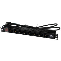 ITK PDU 8 роз. нем.ст. с выкл 1U каб.2м вилка нем.ст ПВХ чер