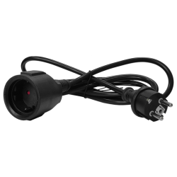 Удлинитель, вилка Schuko прямая - розетка Schuko, 3х1.5, 220В, 16А, черный, 7 метров