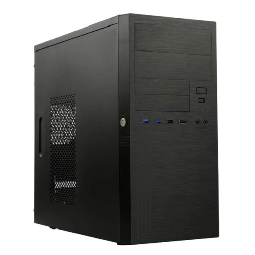 MiniTower Powerman ES555 Black PM-500ATX-F U3*2+U2*2 +2*combo Audio; additional HDD cage; intrusion switch; power button lock; Plastic Tooless part mATX