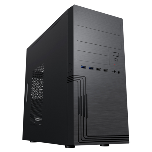 MiniTower Powerman ES555 Black PM-450ATX  U3*2+TypeC*2+2*combo Audio; intrusion switch; Extra 2xHDD cage; mATX